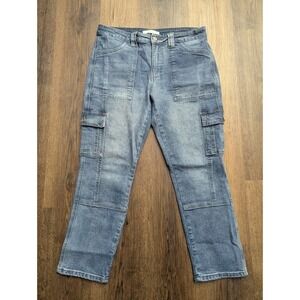 KanCan Jeans Womens 29 Blue Cargo Pants Medium Wash High Rise‎ Y2K Denim